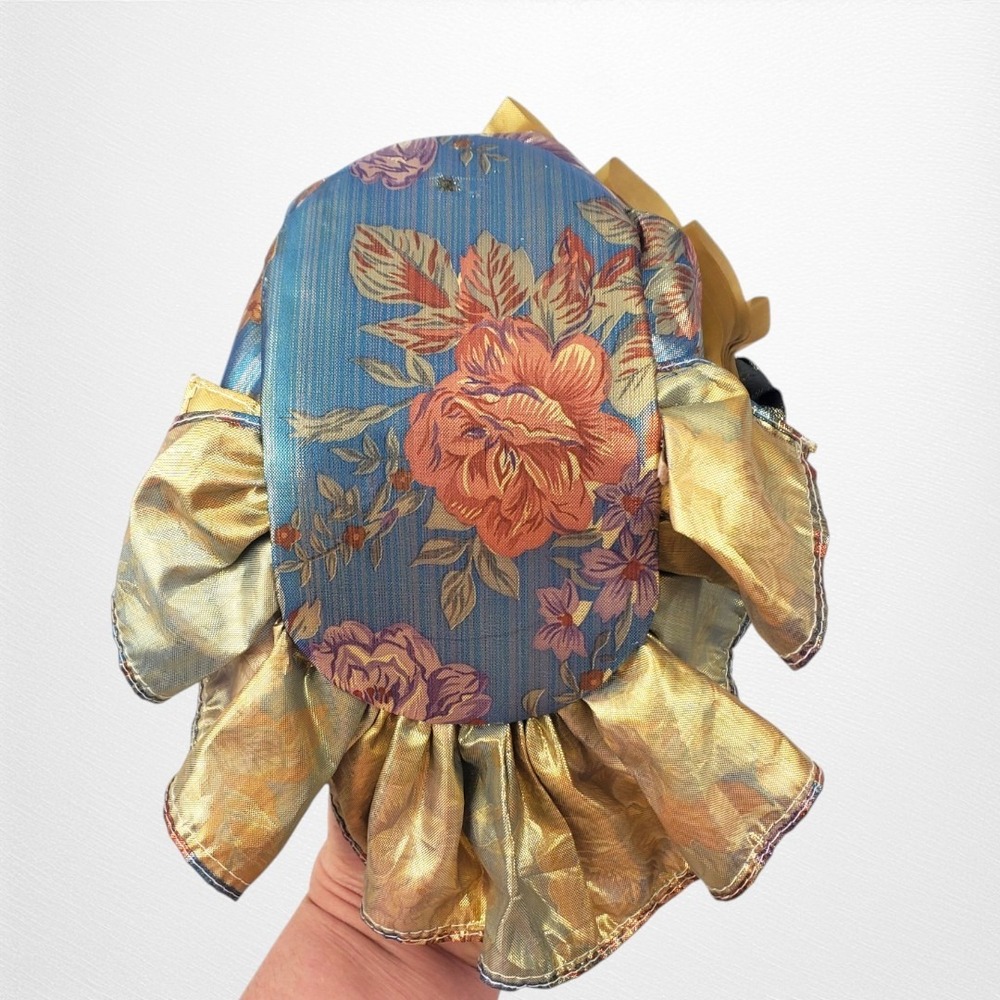 Vintage Porcelain Venetian Carnival Wall Hanging Mask Gold Blue Floral Brocade - Picture 5 of 8
